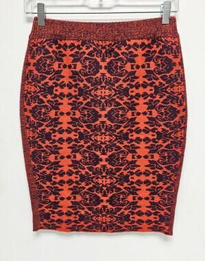 Bimba y Lola Womens Orange & Black Knit Patterned Skirt-Size Small